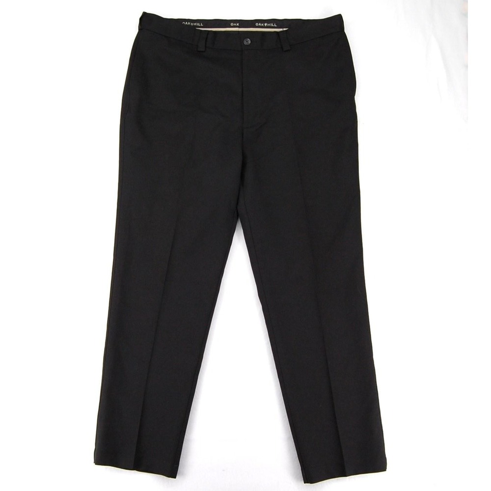 Oakhill Pants Mens 42x32 Black Dress Slacks Flat Front Polyester‎ Big Tall